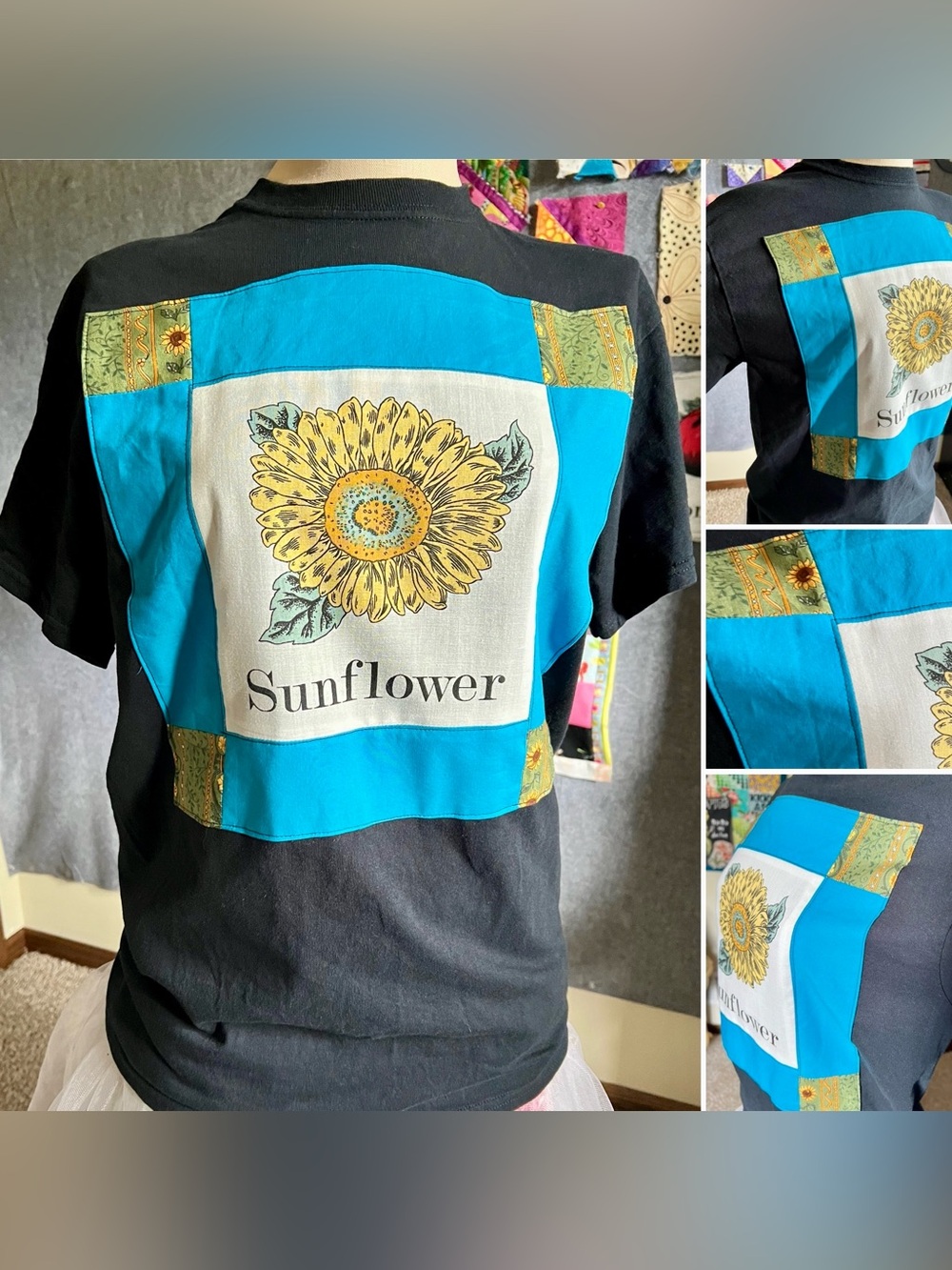 Sunflower Quilty TShirt Black